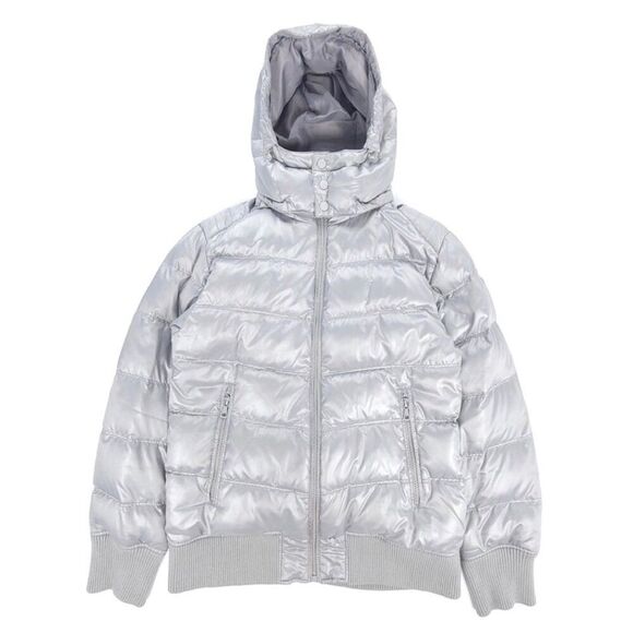 UNIQLO Gorpcore Metallic Silver Chrome Down Puffer Hoodie Jacket Parka Large - Picture 1 of 10